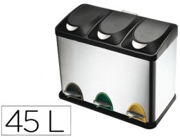 Papelera contenedor Q-Connect metálica con tapadera y pedal 3 depositos 45 l.